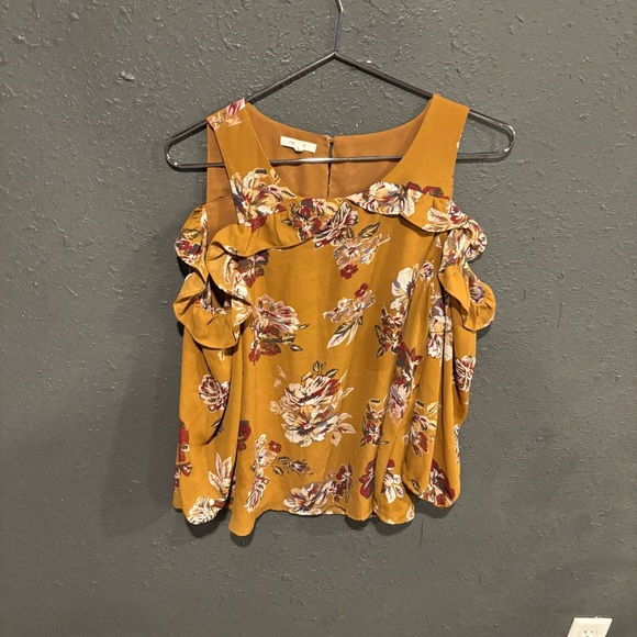Maurices Tops - Maurices Mustard Floral Ruffle Blouse